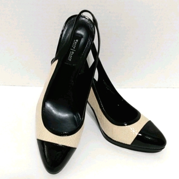 Elegant Black and Cream Women's Slingback Heels - Picture 1 of 15